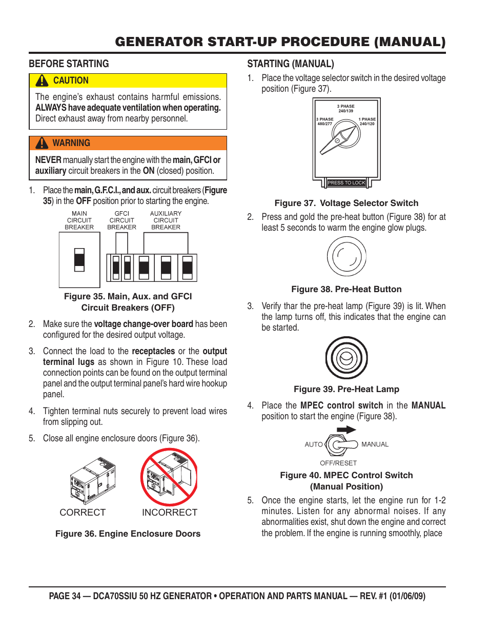 Generator start-up procedure (manual) | Multiquip DCA70SSIU User Manual | Page 34 / 86