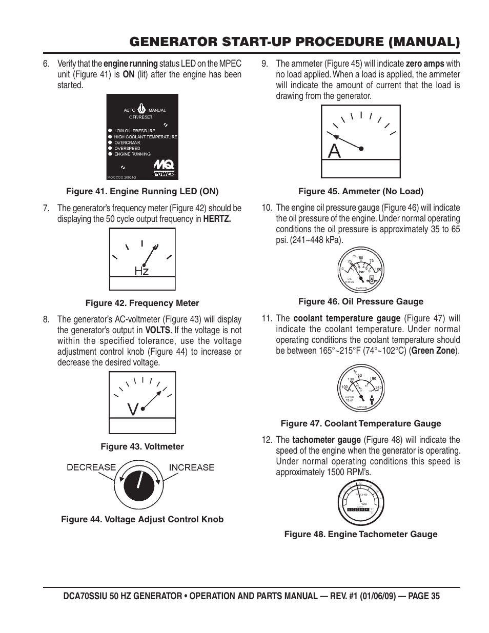 Generator start-up procedure (manual) | Multiquip DCA70SSIU User Manual | Page 35 / 86