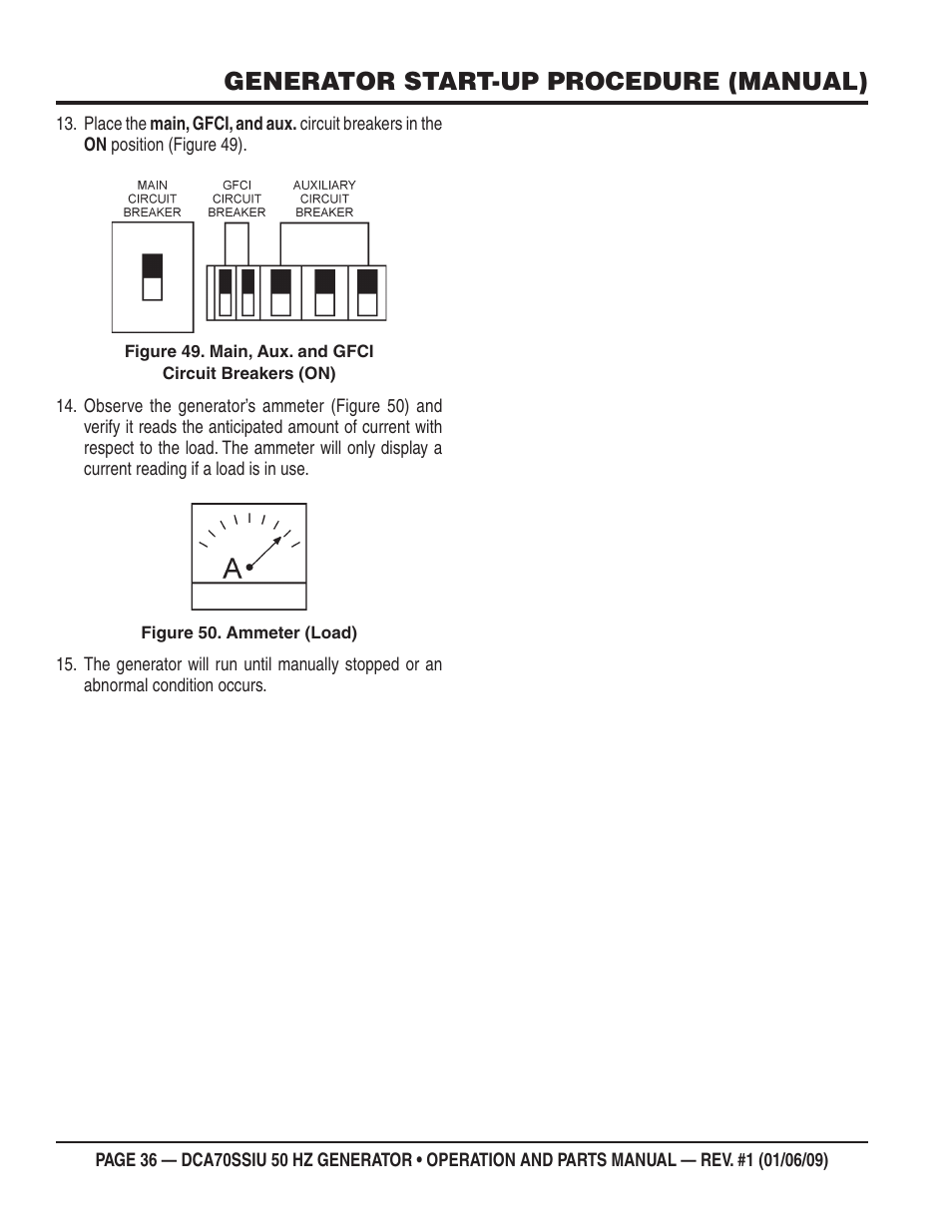 Generator start-up procedure (manual) | Multiquip DCA70SSIU User Manual | Page 36 / 86