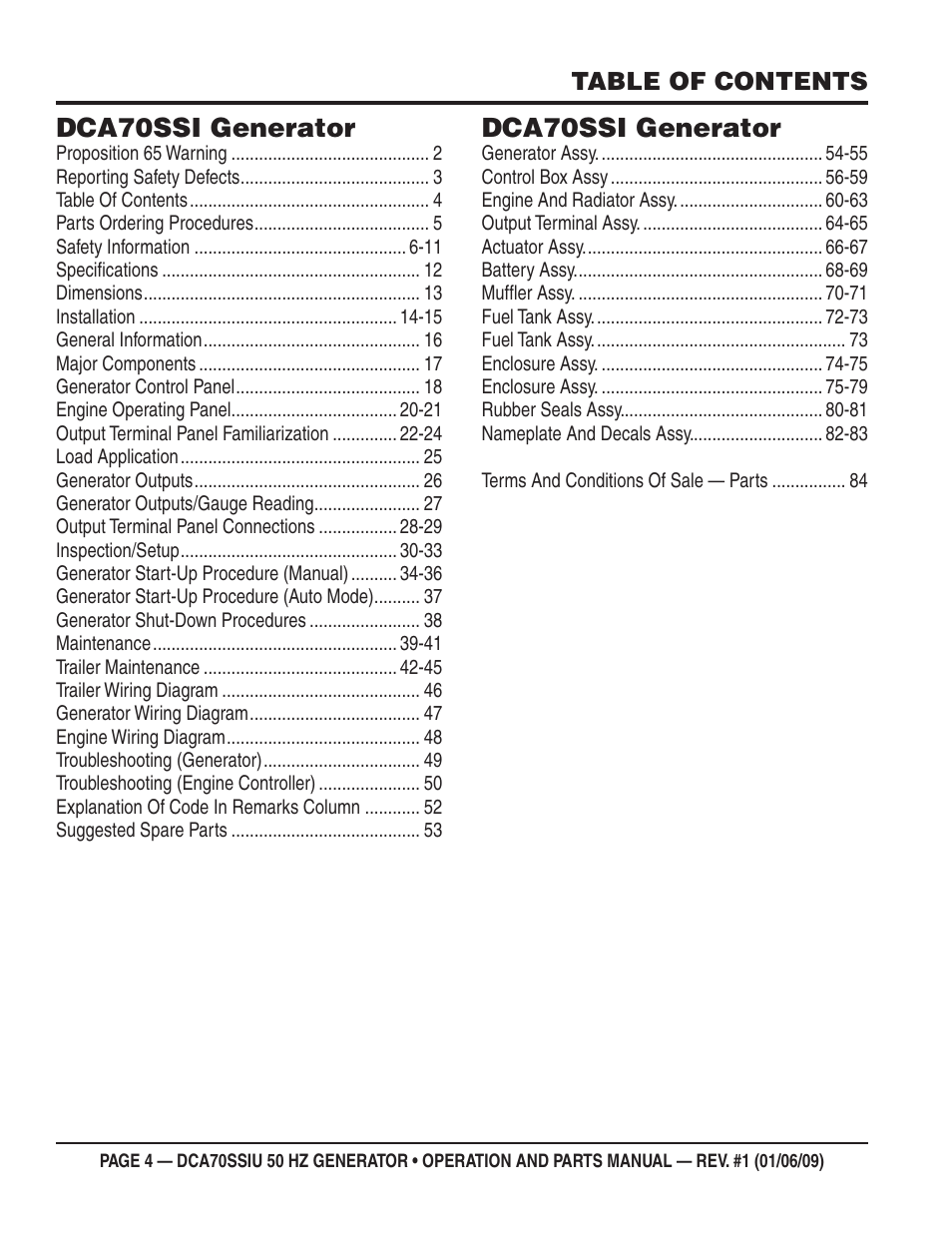 Dca70ssi generator | Multiquip DCA70SSIU User Manual | Page 4 / 86