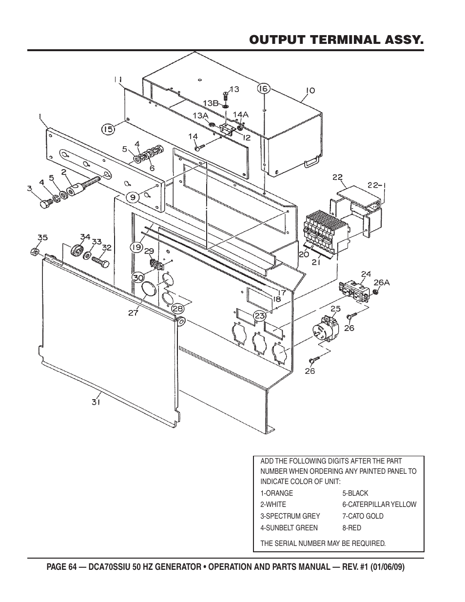 Output terminal assy | Multiquip DCA70SSIU User Manual | Page 64 / 86