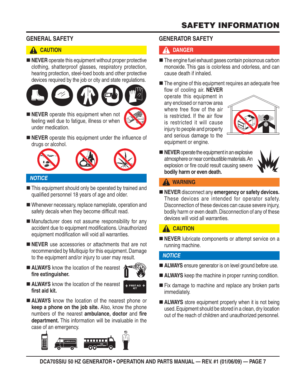 Safety information | Multiquip DCA70SSIU User Manual | Page 7 / 86