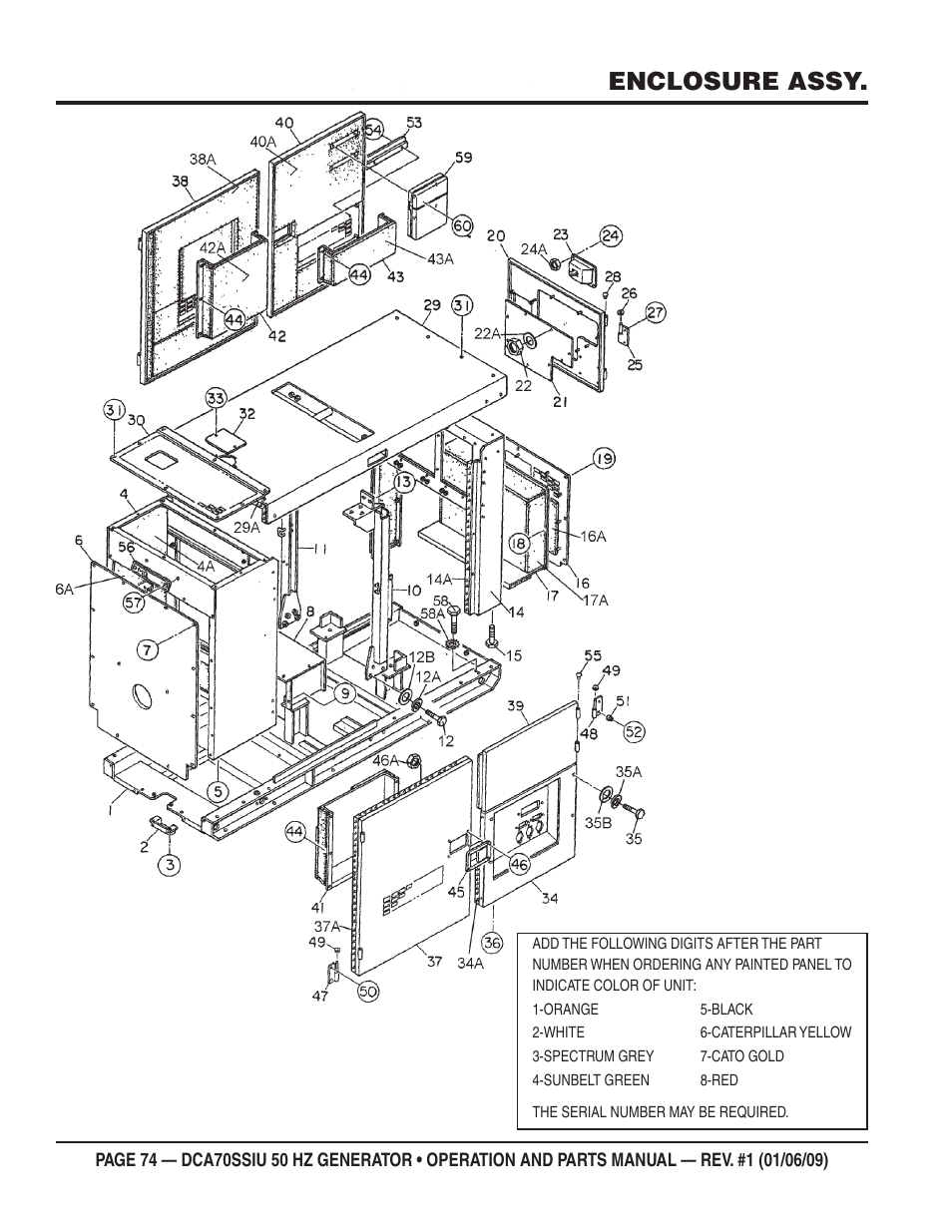 Enclosure assy | Multiquip DCA70SSIU User Manual | Page 74 / 86