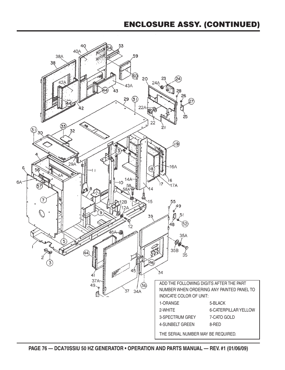 Enclosure assy. (continued) | Multiquip DCA70SSIU User Manual | Page 76 / 86