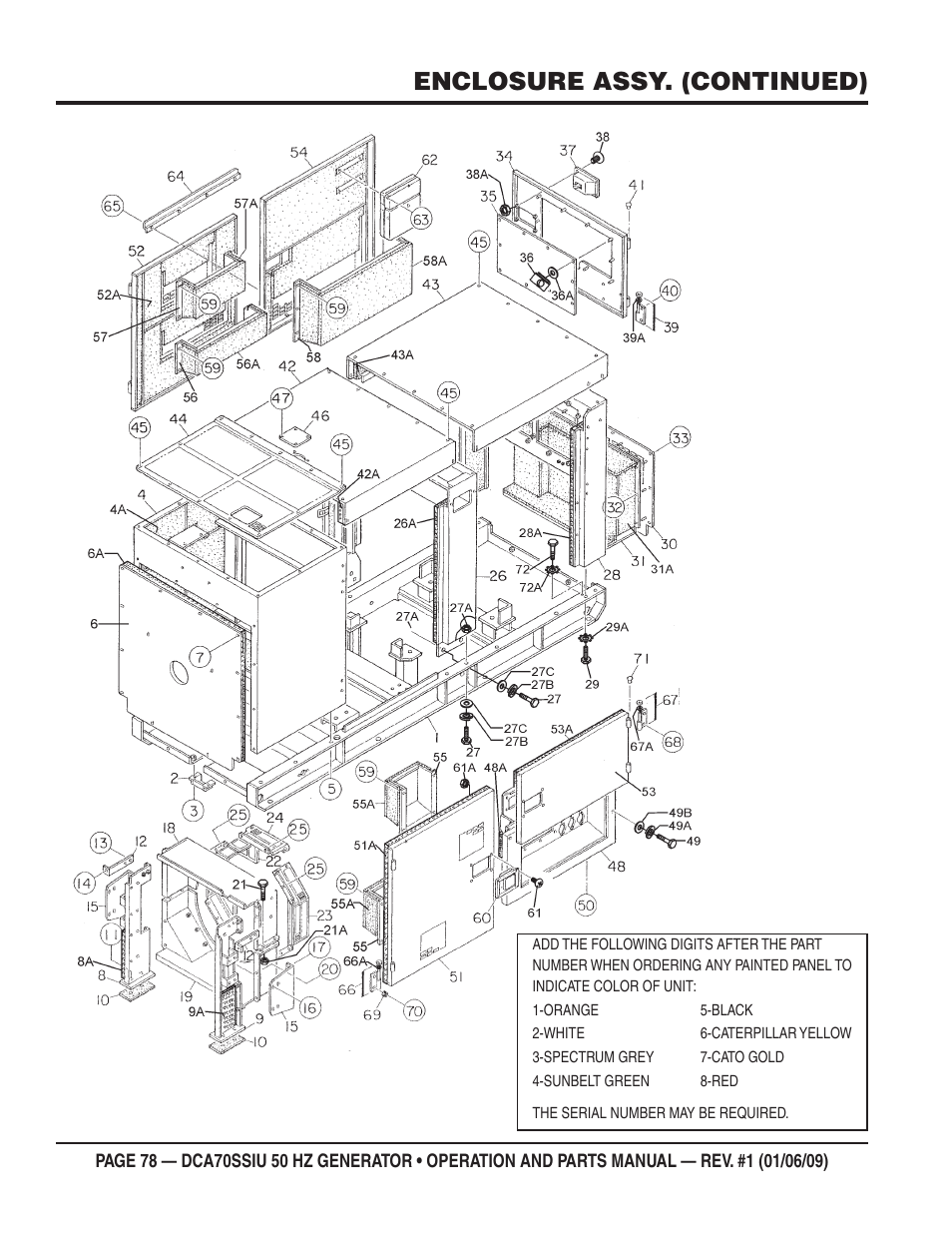 Enclosure assy. (continued) | Multiquip DCA70SSIU User Manual | Page 78 / 86