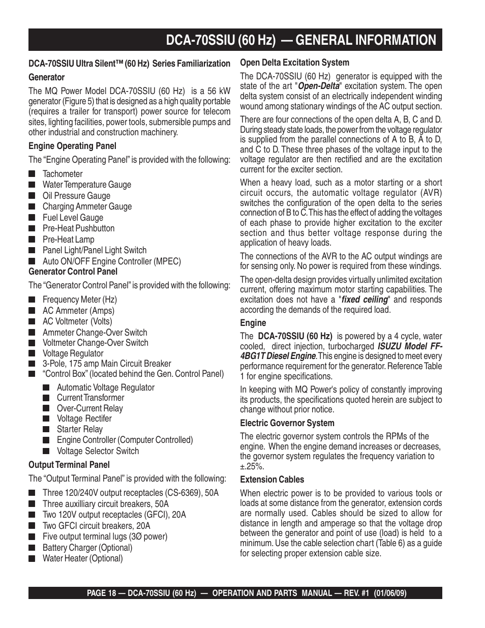 Dca-70ssiu (60 hz) — general information | Multiquip DCA70SSIU User Manual | Page 18 / 84