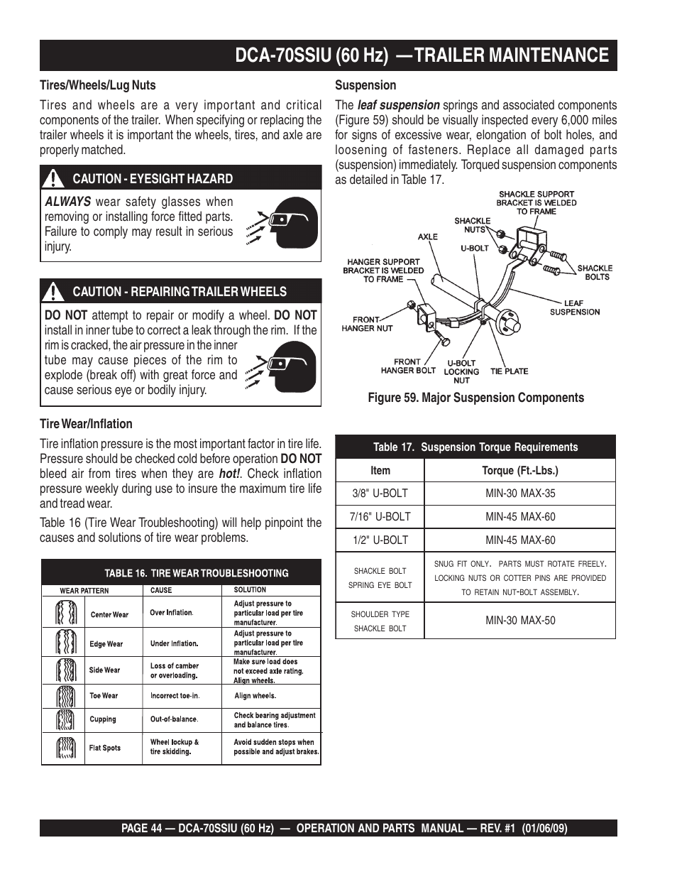 Dca-70ssiu (60 hz) — trailer maintenance | Multiquip DCA70SSIU User Manual | Page 44 / 84