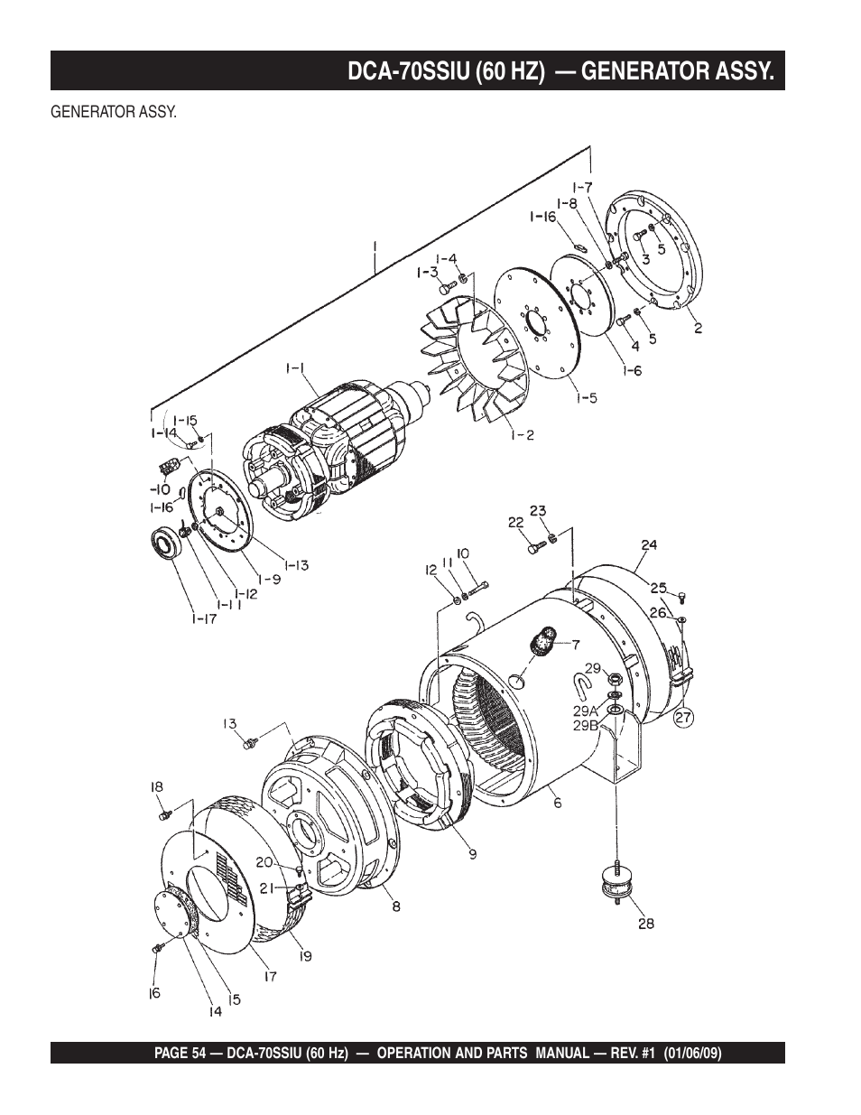 Dca-70ssiu (60 hz) — generator assy | Multiquip DCA70SSIU User Manual | Page 54 / 84