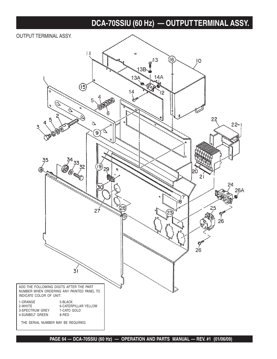 Dca-70ssiu (60 hz) — output terminal assy, Output terminal assy | Multiquip DCA70SSIU User Manual | Page 64 / 84