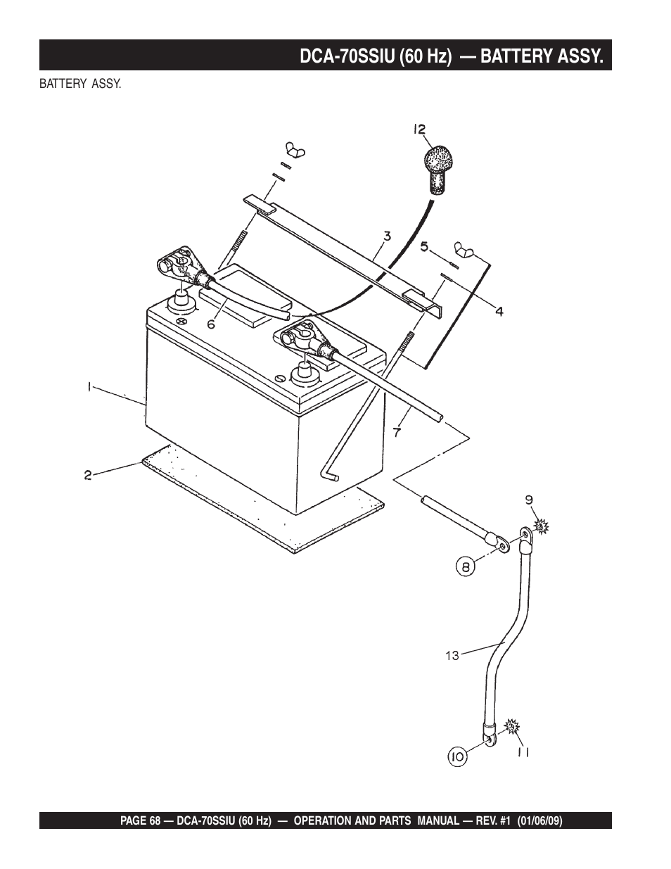 Dca-70ssiu (60 hz) — battery assy | Multiquip DCA70SSIU User Manual | Page 68 / 84