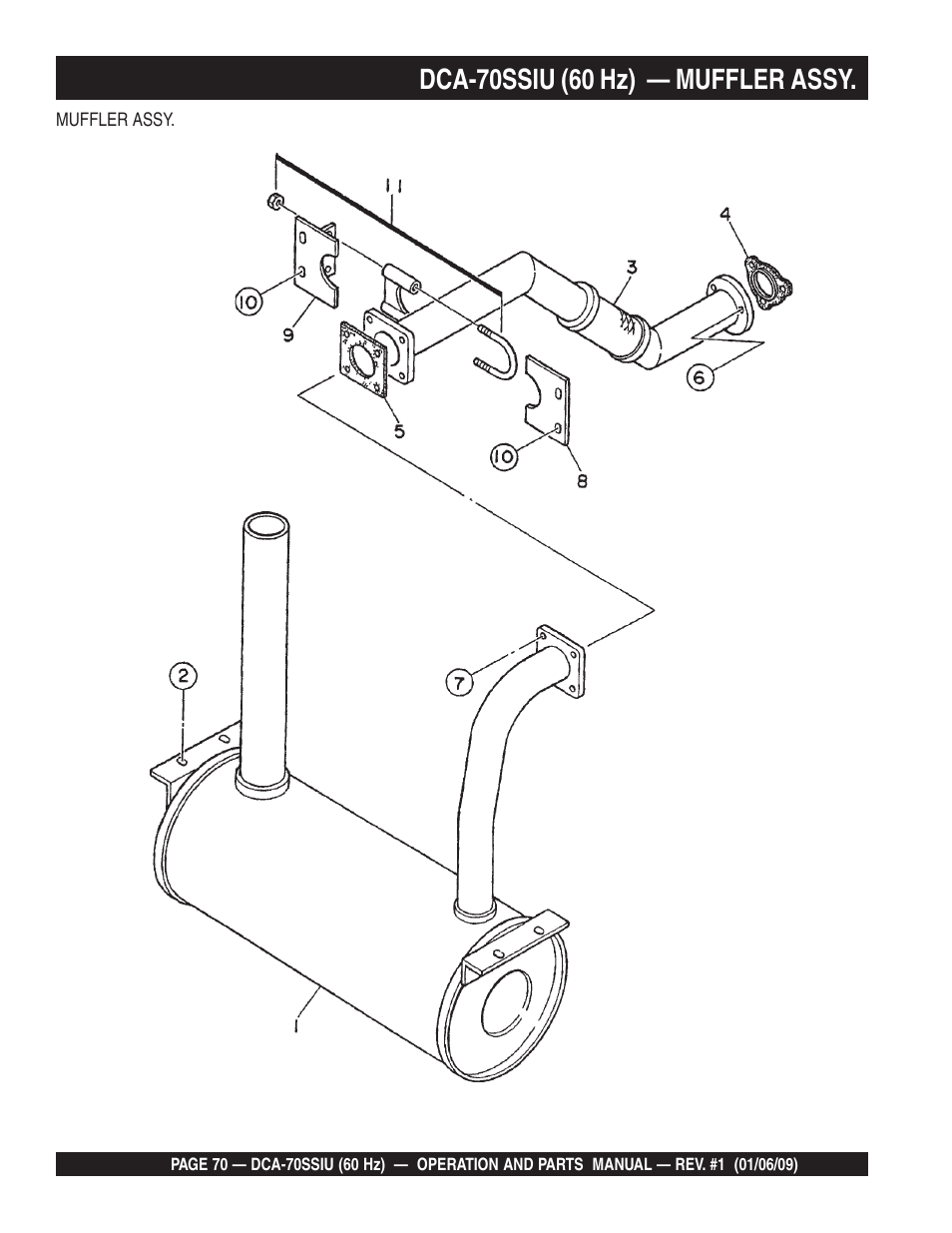 Dca-70ssiu (60 hz) — muffler assy | Multiquip DCA70SSIU User Manual | Page 70 / 84