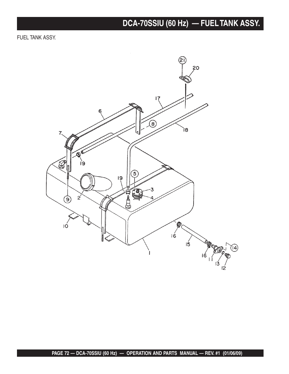 Dca-70ssiu (60 hz) — fuel tank assy | Multiquip DCA70SSIU User Manual | Page 72 / 84