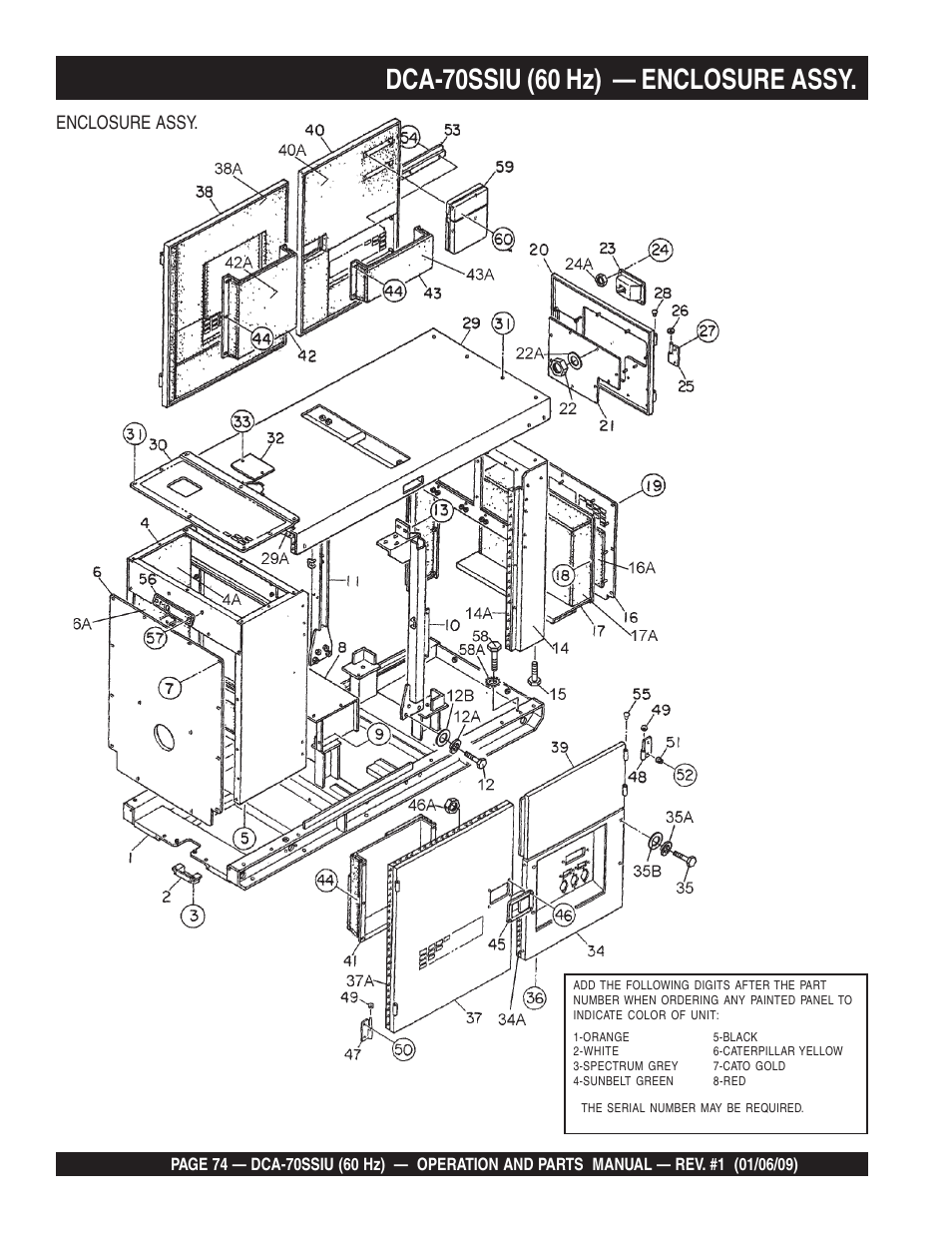 Dca-70ssiu (60 hz) — enclosure assy, Enclosure assy | Multiquip DCA70SSIU User Manual | Page 74 / 84