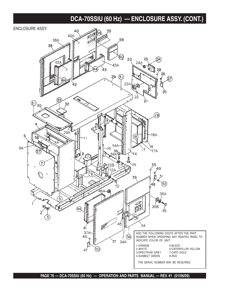 Dca-70ssiu (60 hz) — enclosure assy. (cont.), Enclosure assy | Multiquip DCA70SSIU User Manual | Page 76 / 84