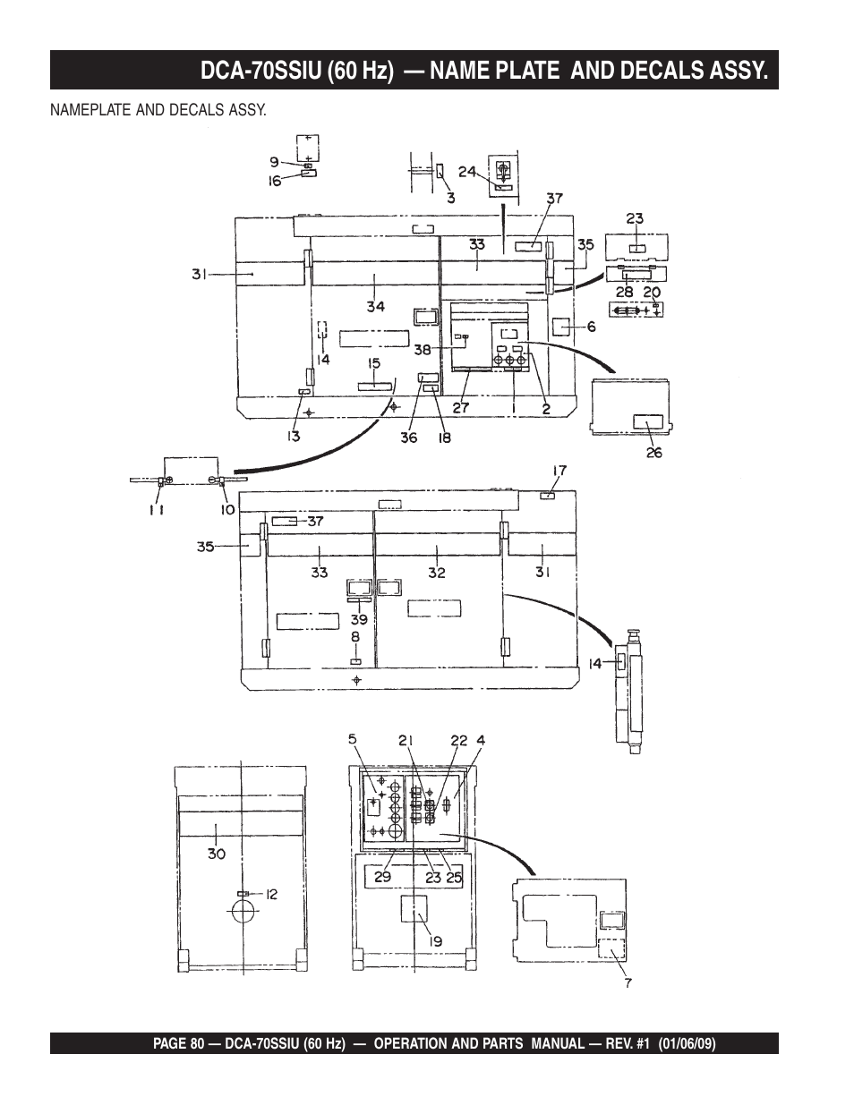 Dca-70ssiu (60 hz) — name plate and decals assy | Multiquip DCA70SSIU User Manual | Page 80 / 84