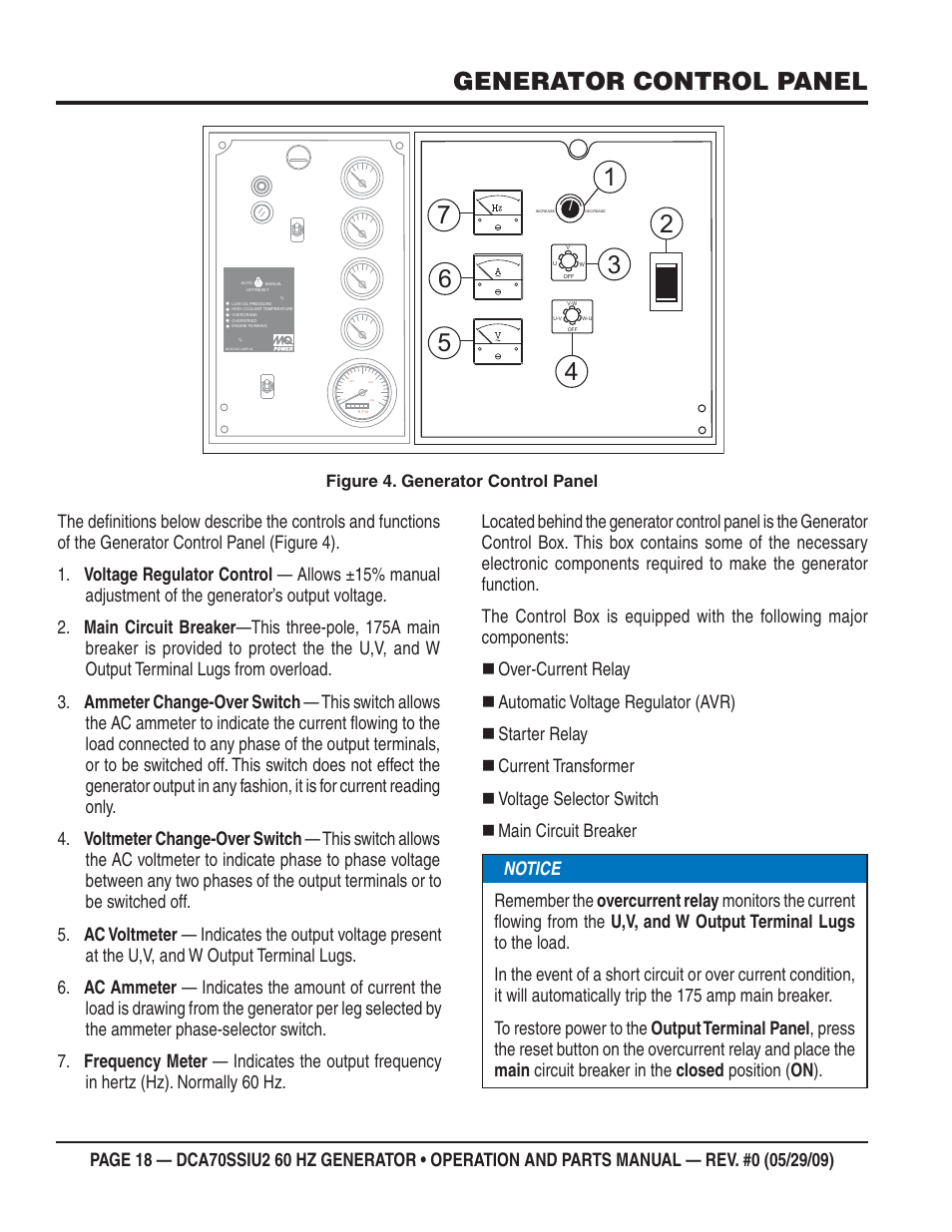 Generator control panel | Multiquip DCA70SSIU2 User Manual | Page 18 / 84