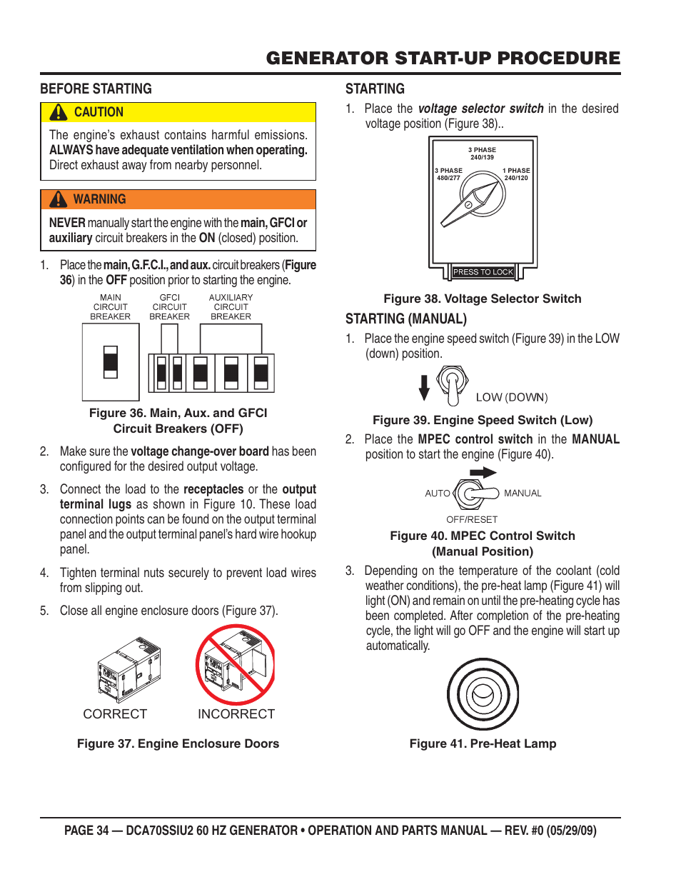 Generator start-up procedure | Multiquip DCA70SSIU2 User Manual | Page 34 / 84