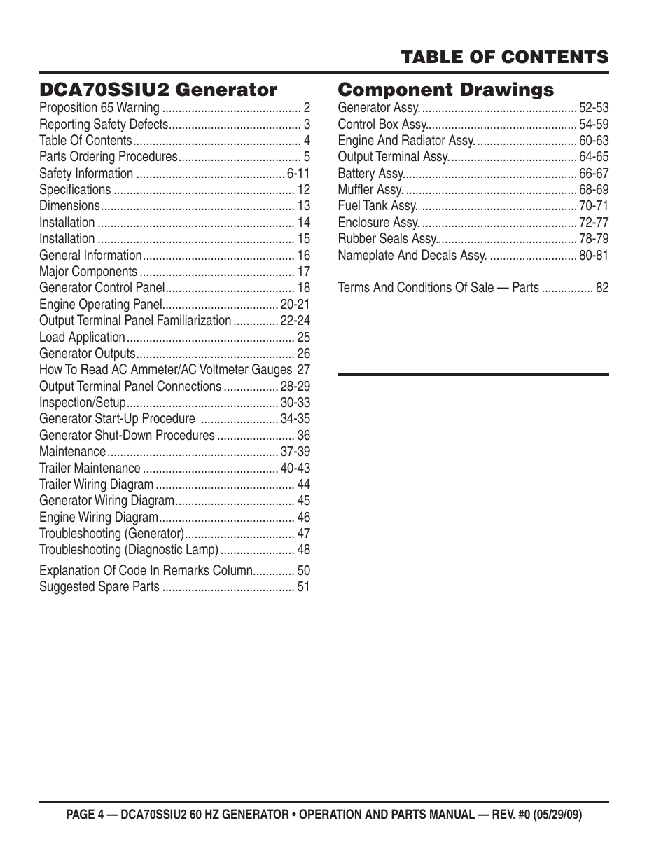 Dca70ssiu2 generator, Component drawings | Multiquip DCA70SSIU2 User Manual | Page 4 / 84