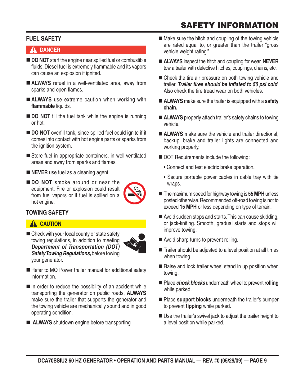 Safety information | Multiquip DCA70SSIU2 User Manual | Page 9 / 84