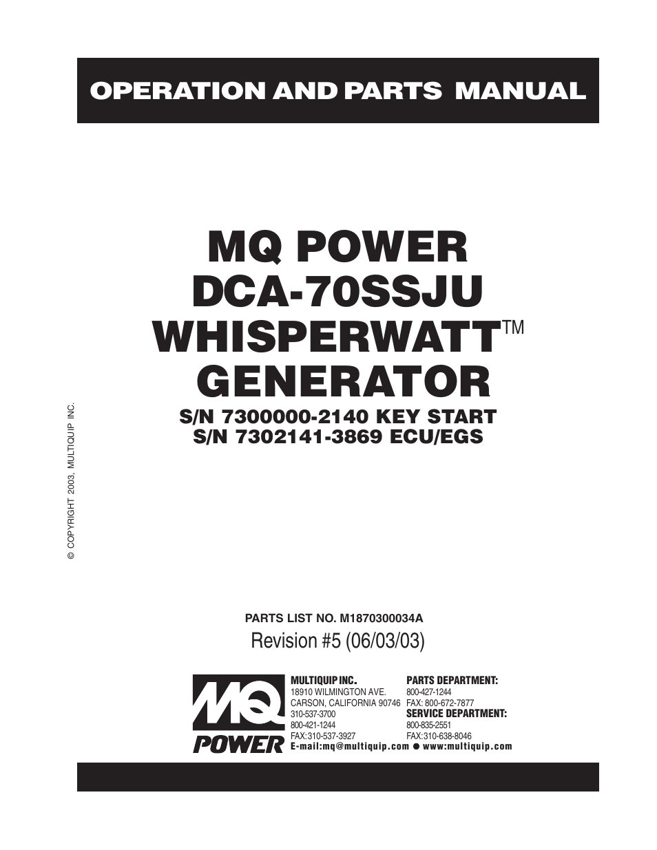Multiquip DCA70SSJU User Manual | 102 pages