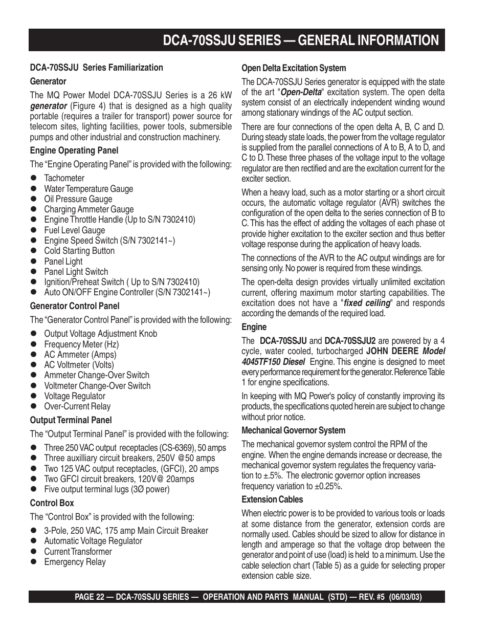 Dca-70ssju series — general information | Multiquip DCA70SSJU User Manual | Page 22 / 102