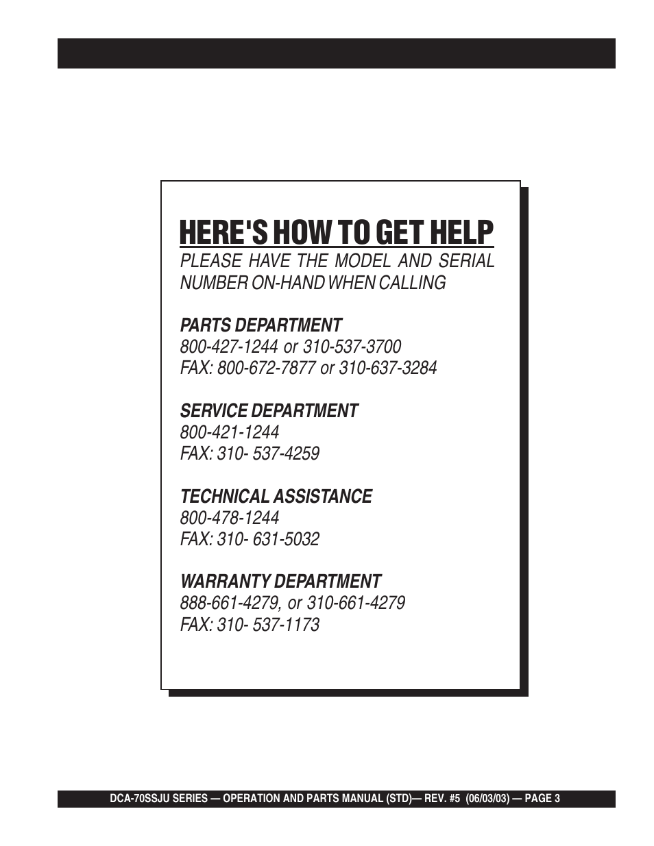 Here's how to get help | Multiquip DCA70SSJU User Manual | Page 3 / 102