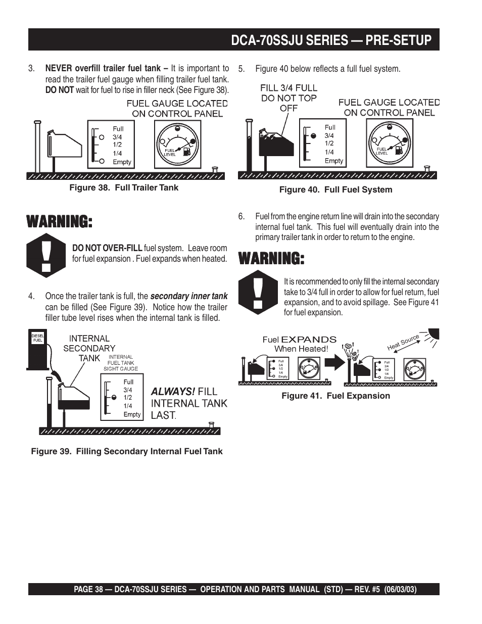 Warning, Dca-70ssju series — pre-setup | Multiquip DCA70SSJU User Manual | Page 38 / 102