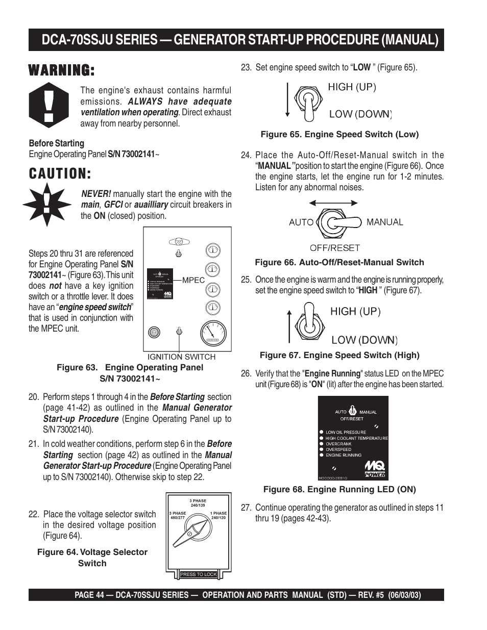 Warning, Caution | Multiquip DCA70SSJU User Manual | Page 44 / 102