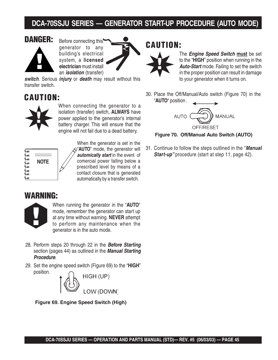 Danger, Warning, Caution | Multiquip DCA70SSJU User Manual | Page 45 / 102