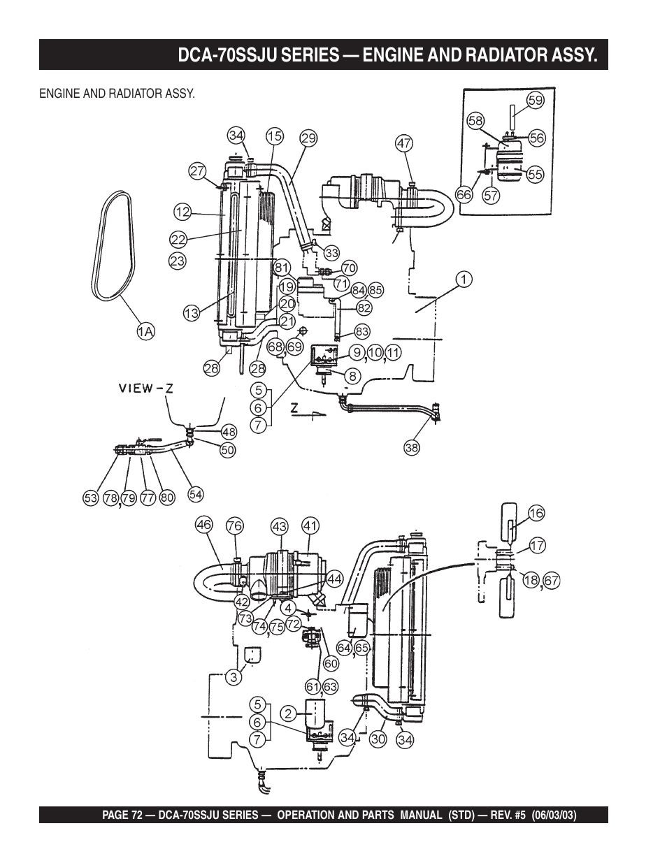Dca-70ssju series — engine and radiator assy | Multiquip DCA70SSJU User Manual | Page 72 / 102