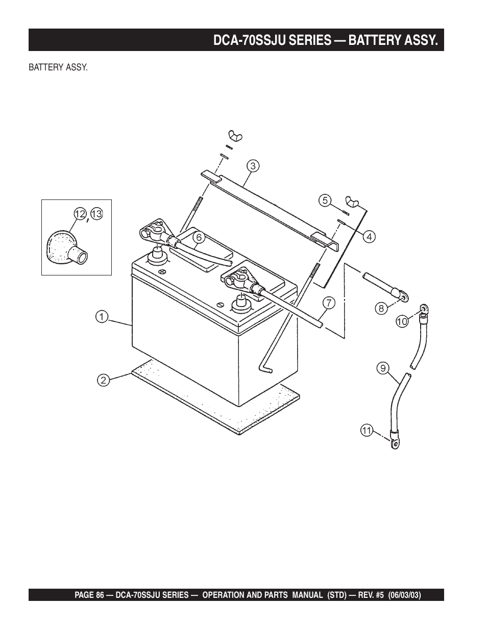 Dca-70ssju series — battery assy | Multiquip DCA70SSJU User Manual | Page 86 / 102