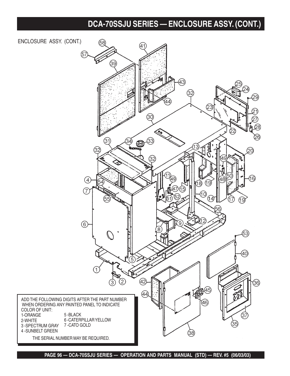 Dca-70ssju series — enclosure assy. (cont.) | Multiquip DCA70SSJU User Manual | Page 96 / 102