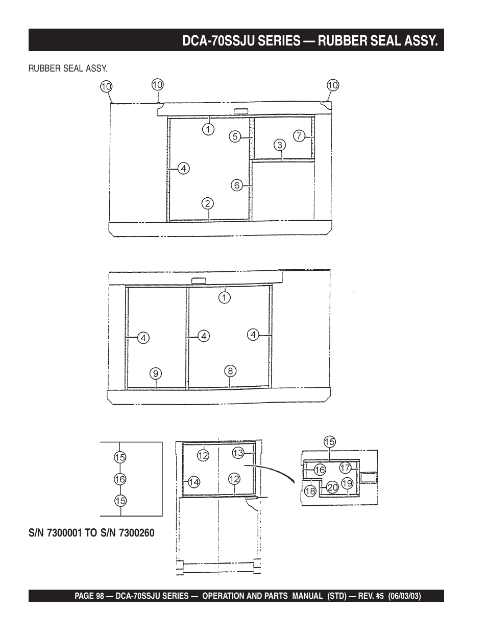 Dca-70ssju series — rubber seal assy | Multiquip DCA70SSJU User Manual | Page 98 / 102