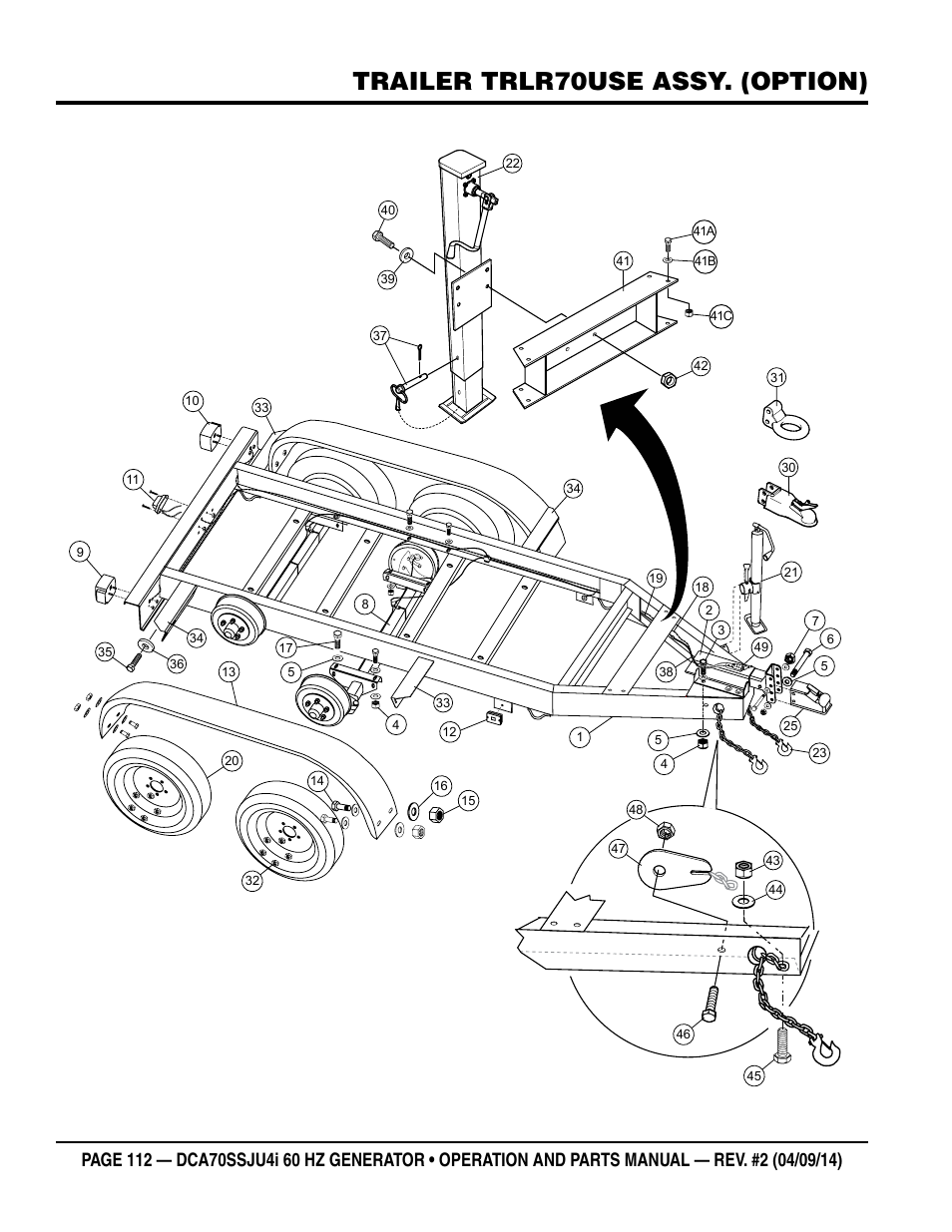 Trailer trlr70use assy. (option) | Multiquip DCA70SSJU4i User Manual | Page 112 / 120