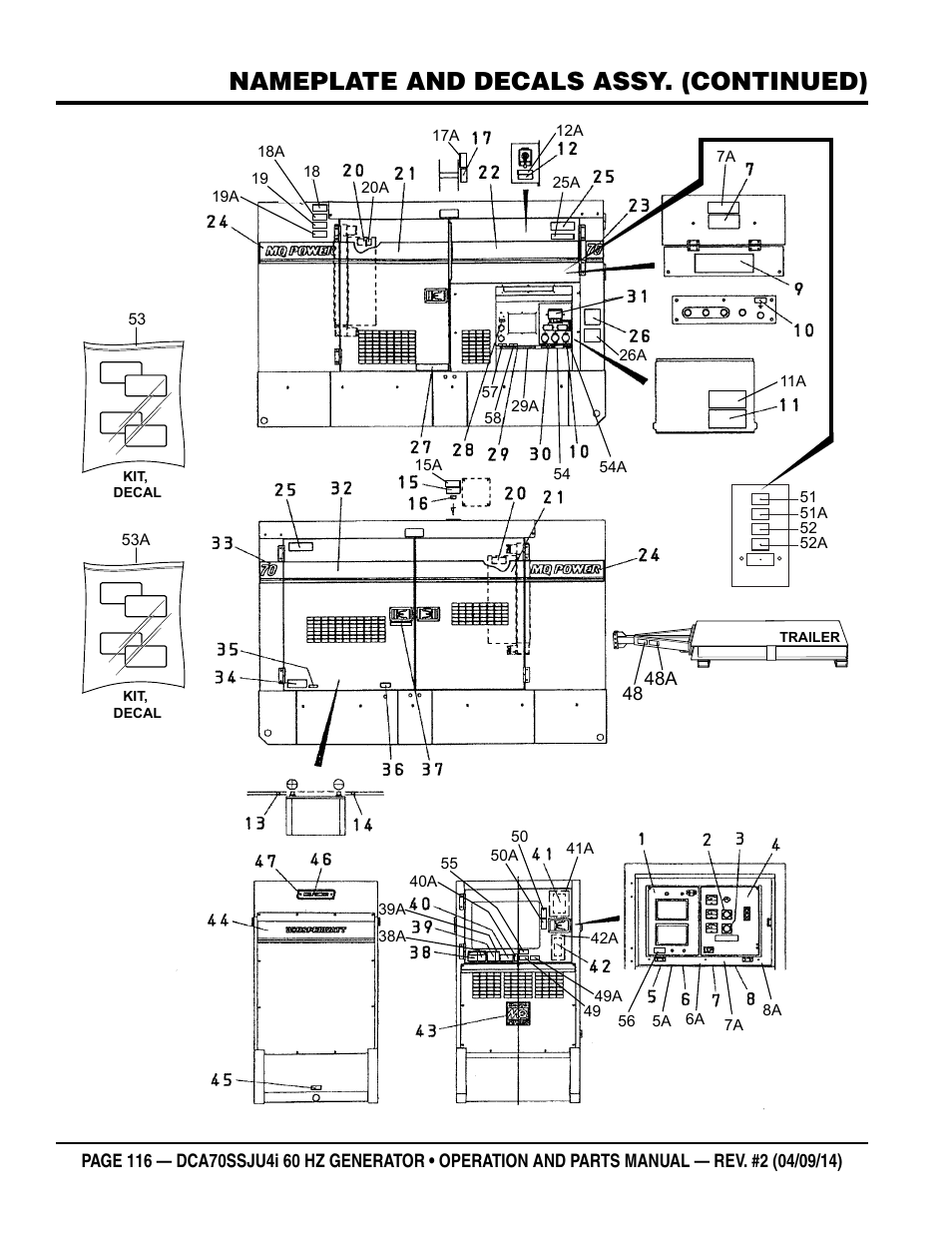 Nameplate and decals assy. (continued) | Multiquip DCA70SSJU4i User Manual | Page 116 / 120
