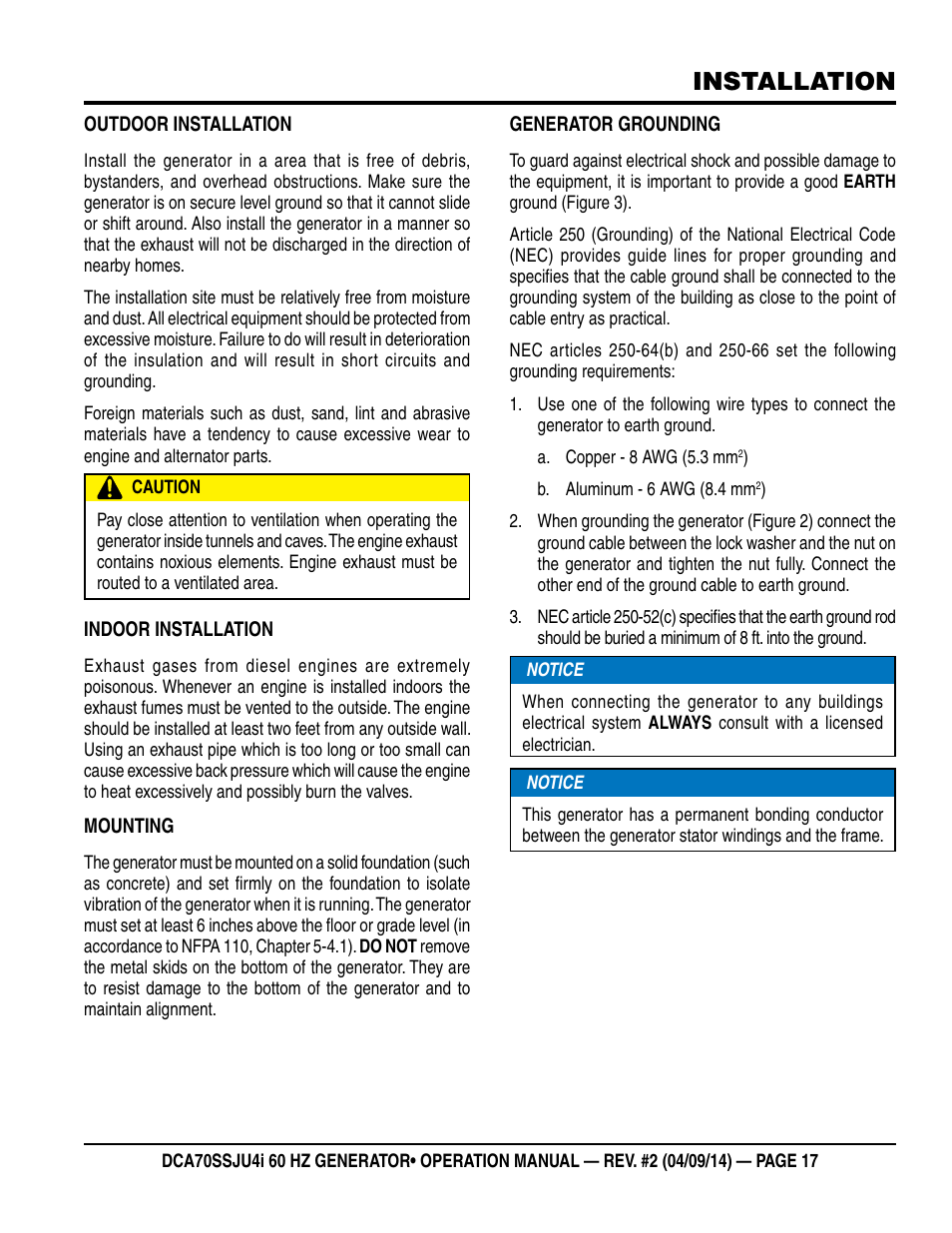 Installation | Multiquip DCA70SSJU4i User Manual | Page 17 / 120