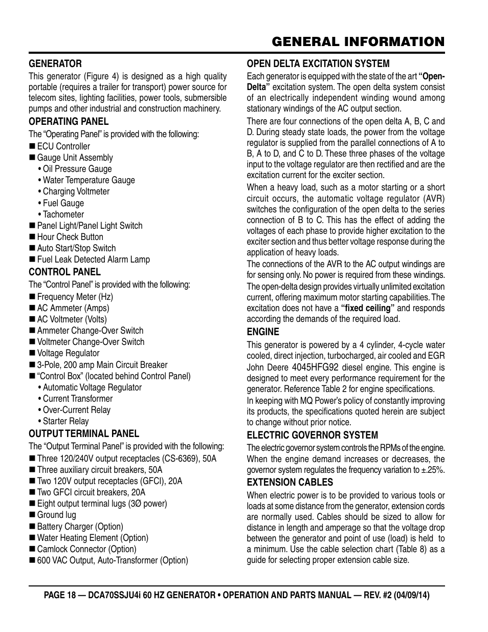 General information | Multiquip DCA70SSJU4i User Manual | Page 18 / 120