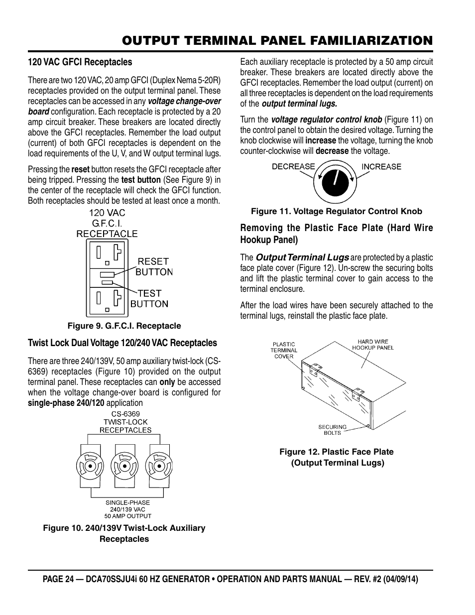 Output terminal panel familiarization | Multiquip DCA70SSJU4i User Manual | Page 24 / 120