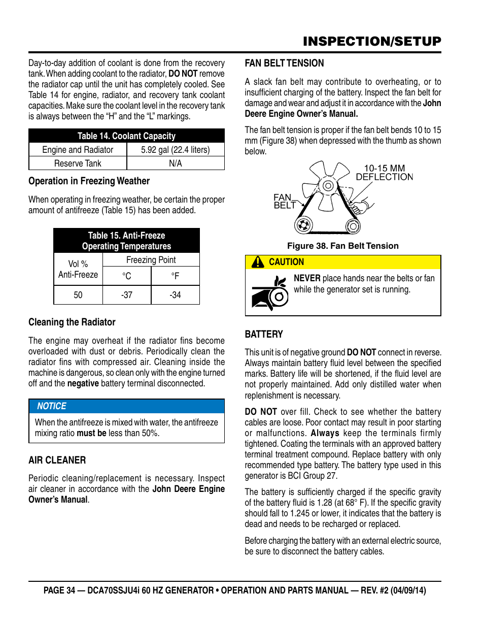 Inspection/setup | Multiquip DCA70SSJU4i User Manual | Page 34 / 120