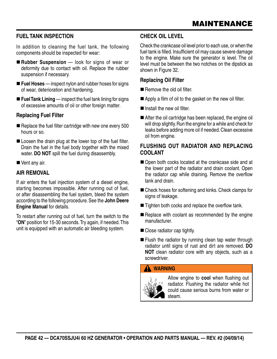 Maintenance | Multiquip DCA70SSJU4i User Manual | Page 42 / 120