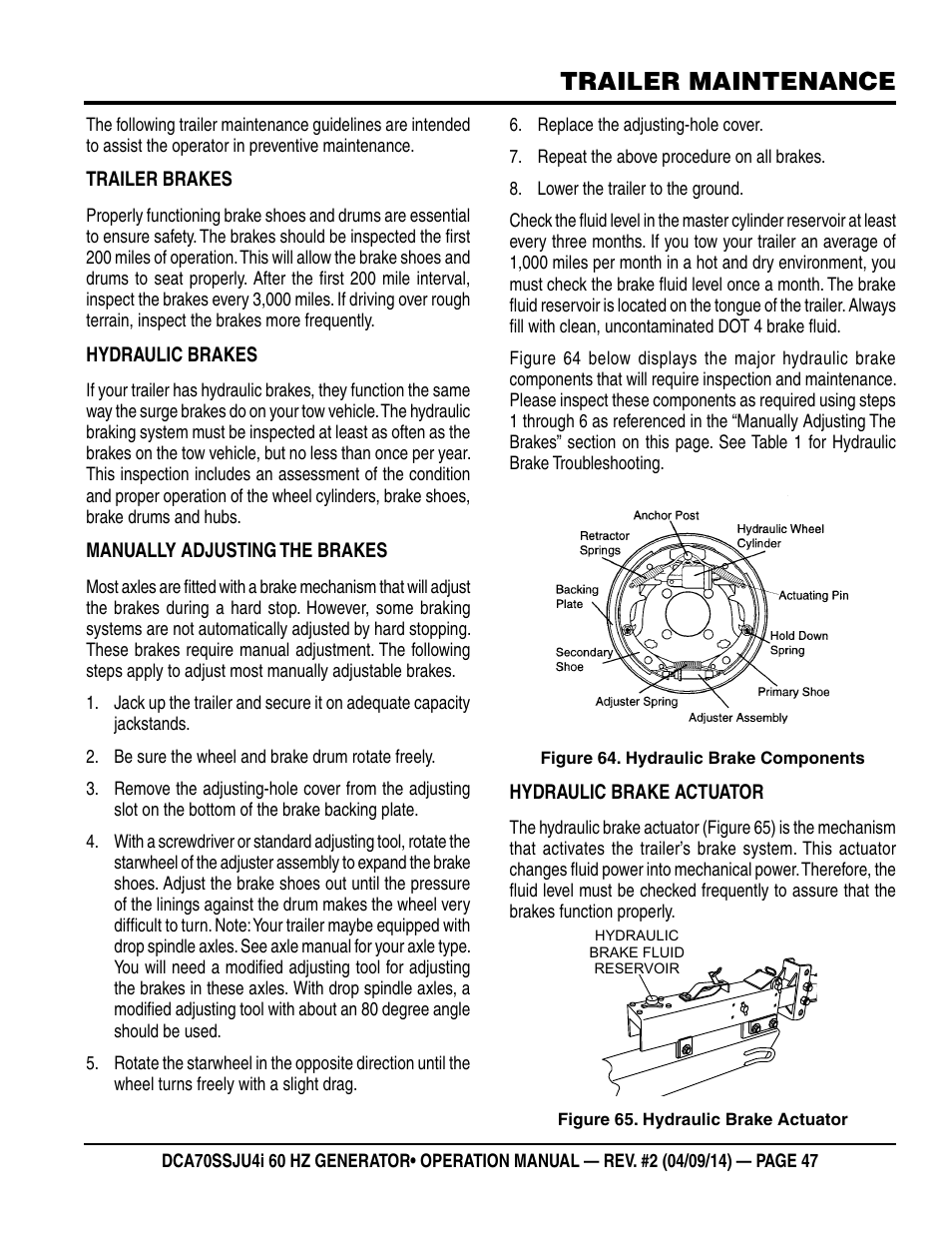 Trailer maintenance | Multiquip DCA70SSJU4i User Manual | Page 47 / 120