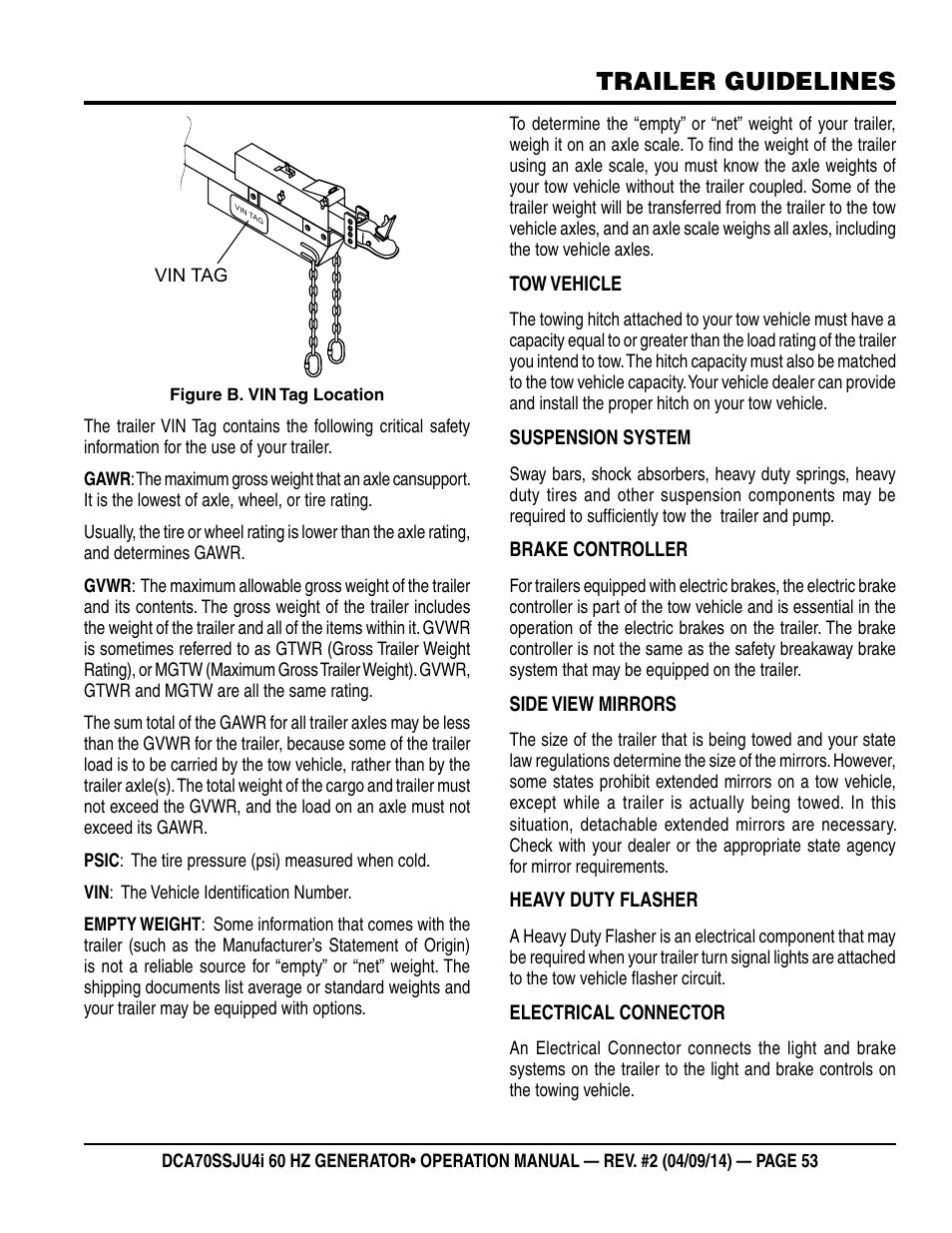 Trailer guidelines | Multiquip DCA70SSJU4i User Manual | Page 53 / 120