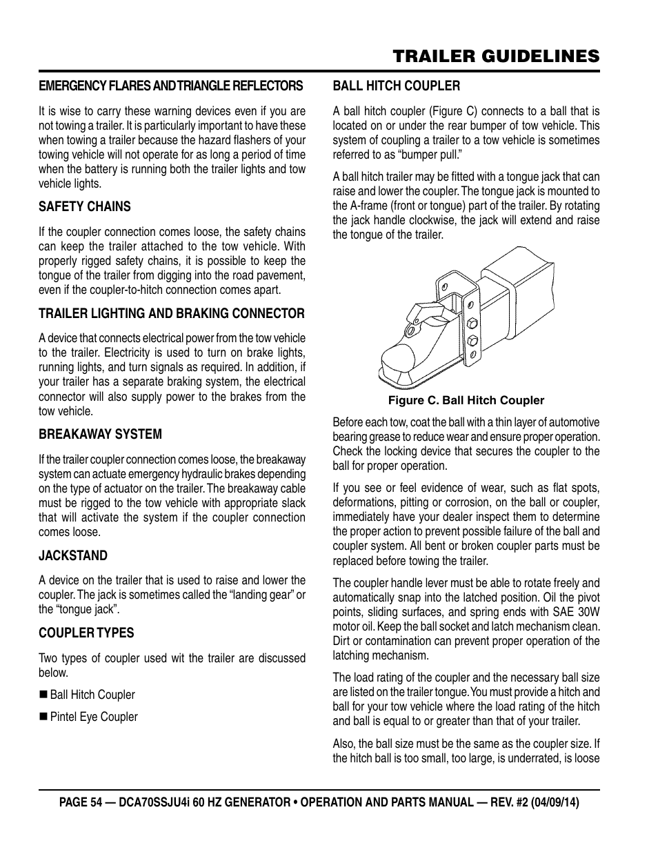 Trailer guidelines | Multiquip DCA70SSJU4i User Manual | Page 54 / 120