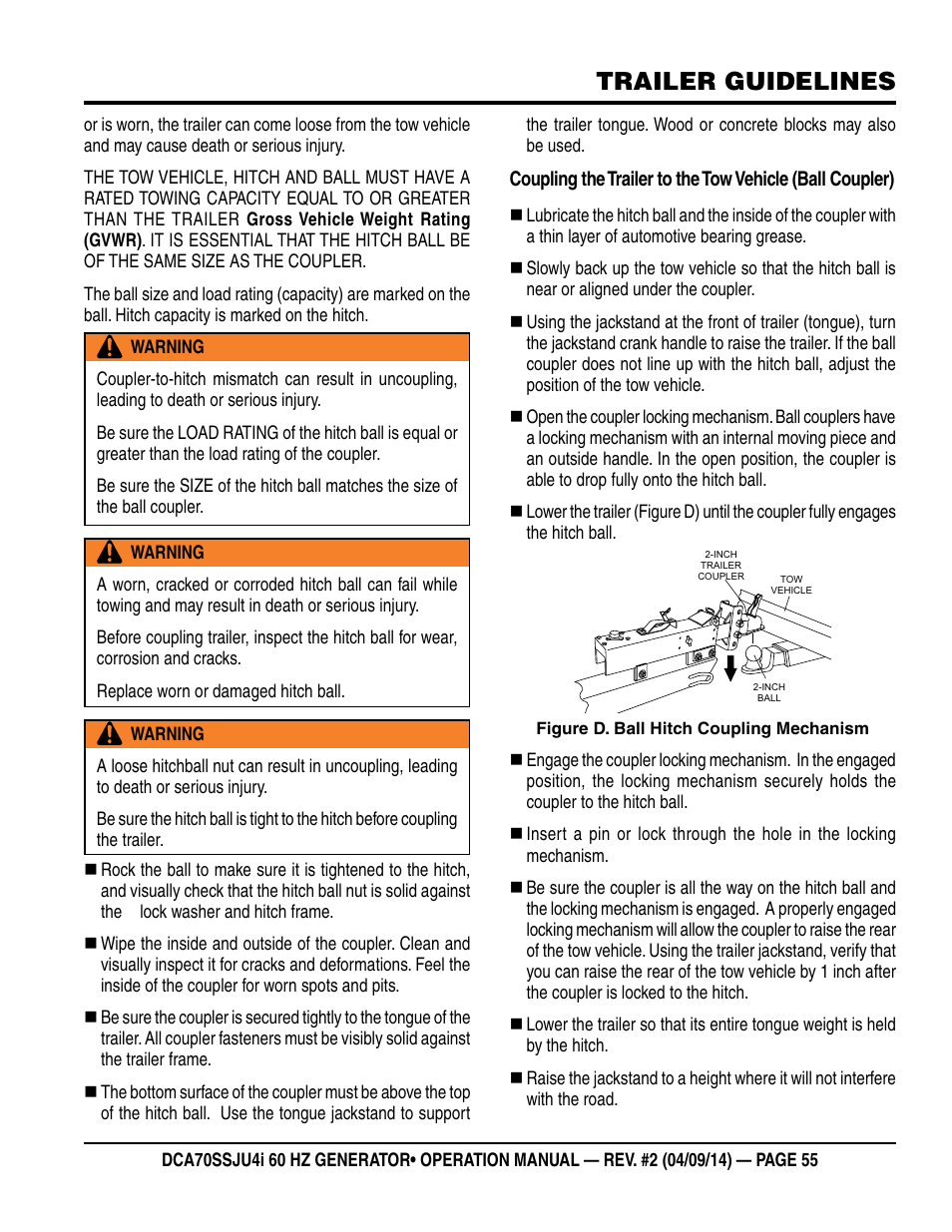 Trailer guidelines | Multiquip DCA70SSJU4i User Manual | Page 55 / 120