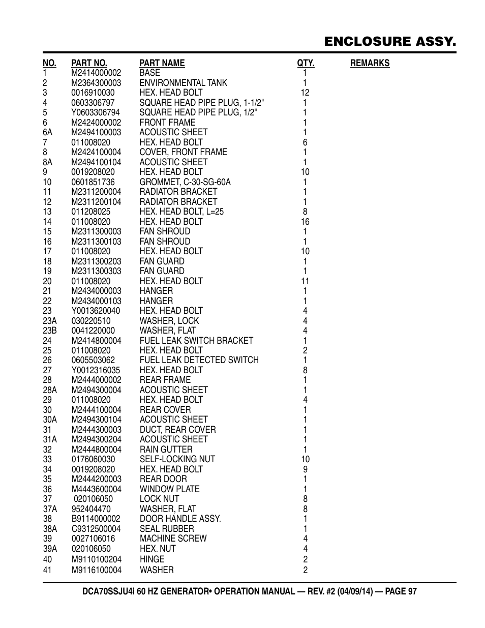 Enclosure assy | Multiquip DCA70SSJU4i User Manual | Page 97 / 120
