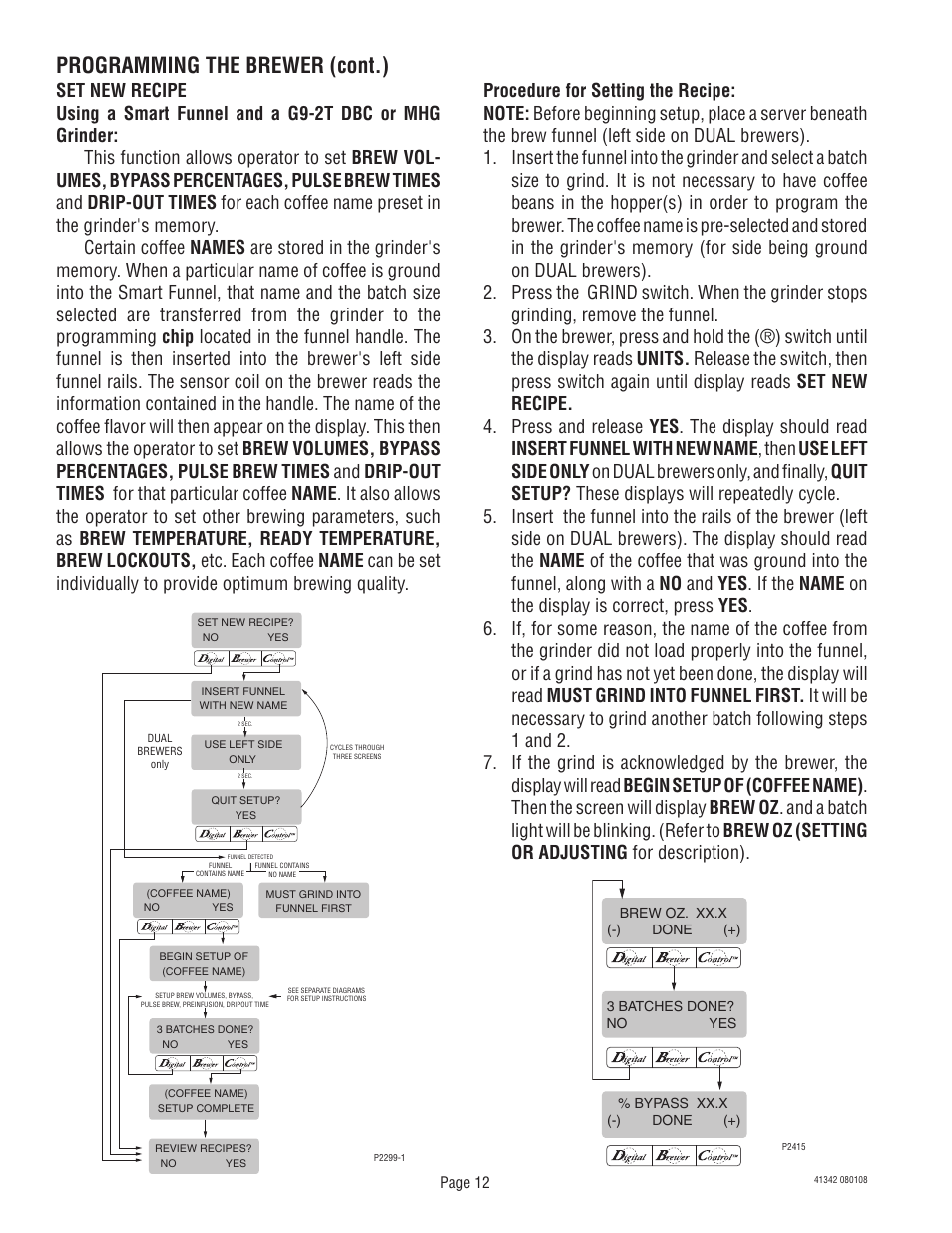 Programming the brewer (cont.) | Bunn DUAL068000 User Manual | Page 12 / 36