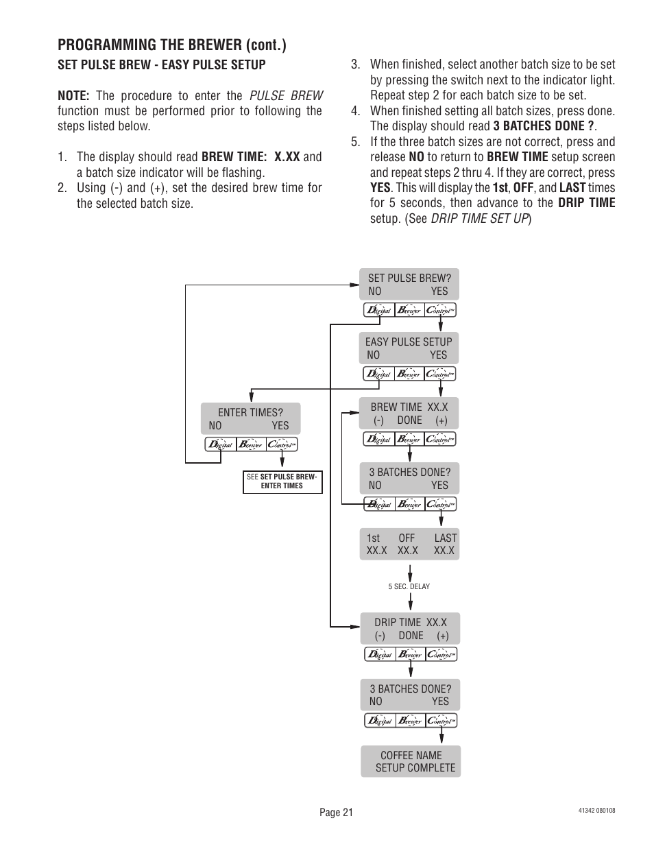 Programming the brewer (cont.) | Bunn DUAL068000 User Manual | Page 21 / 36