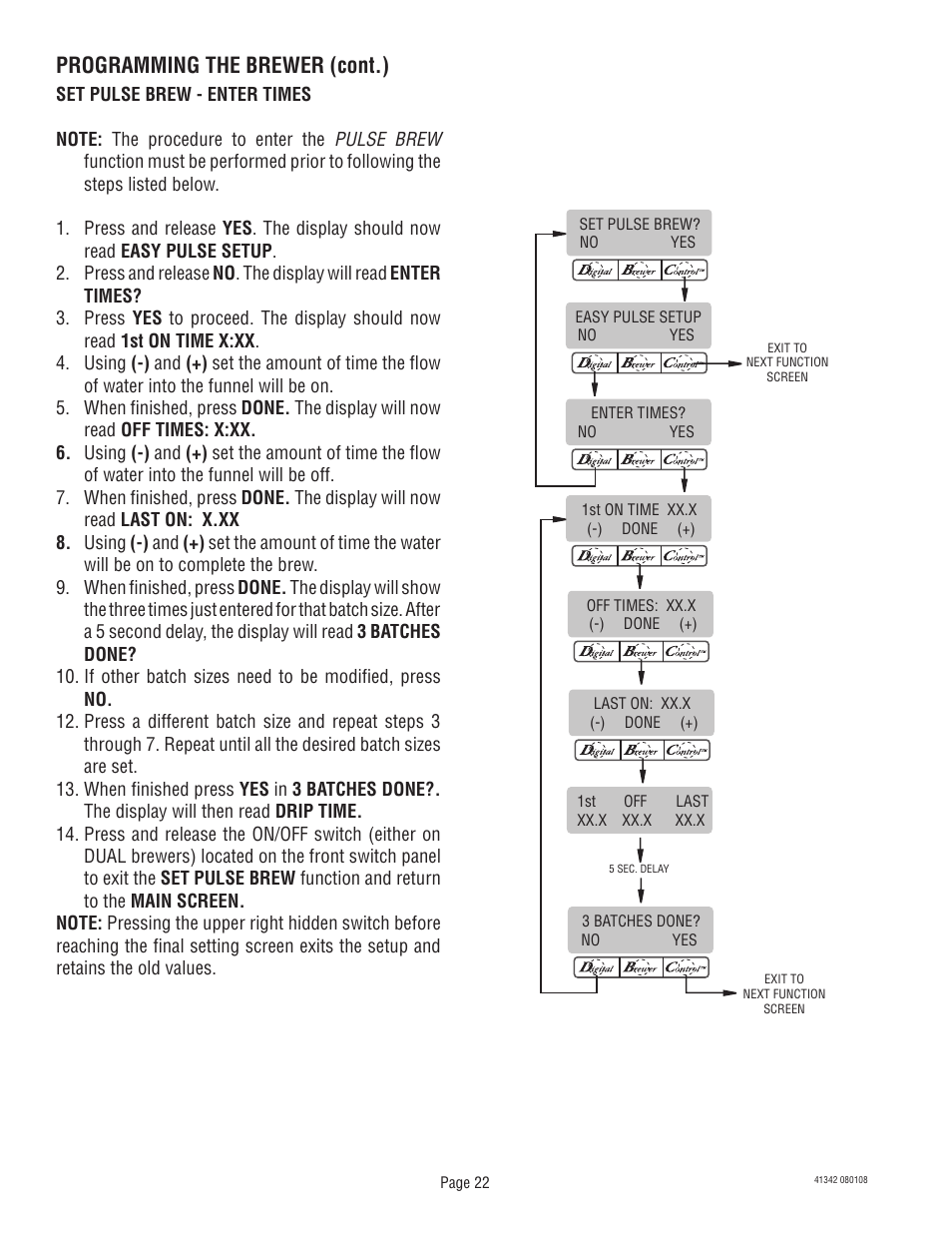 Programming the brewer (cont.) | Bunn DUAL068000 User Manual | Page 22 / 36