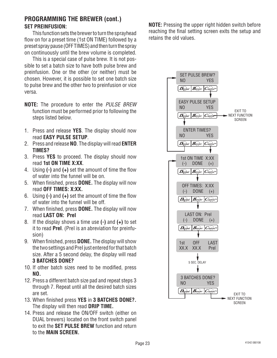 Programming the brewer (cont.) | Bunn DUAL068000 User Manual | Page 23 / 36