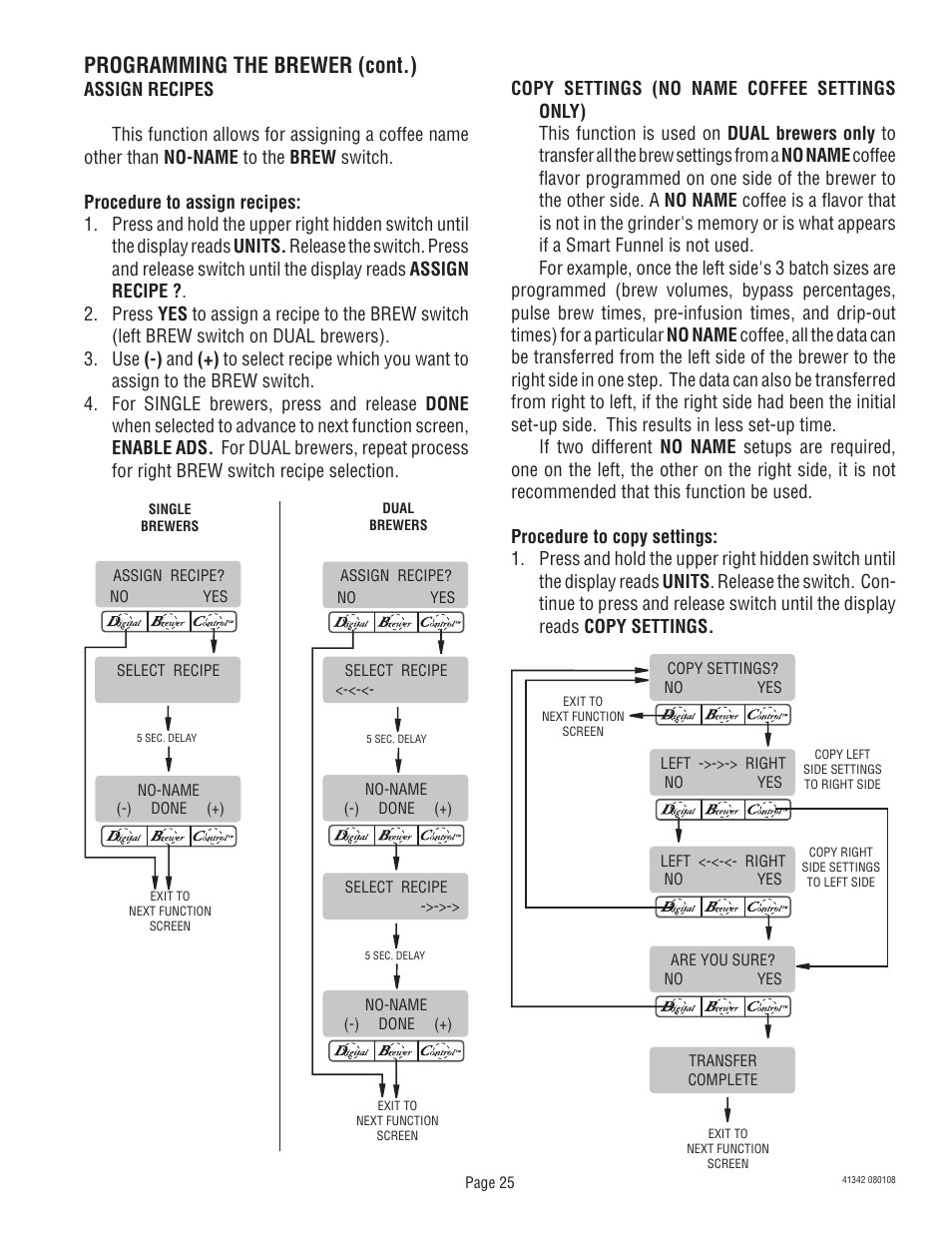 Programming the brewer (cont.) | Bunn DUAL068000 User Manual | Page 25 / 36